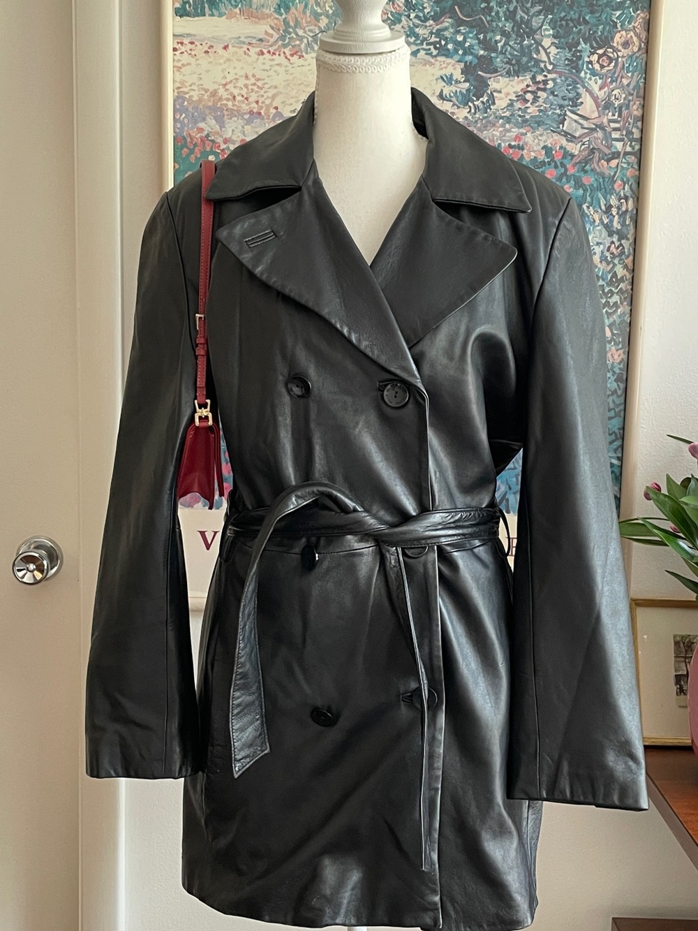 Wilsons Leather Genuine Leather Trench Coat Womens Medium Double Breasted 90s